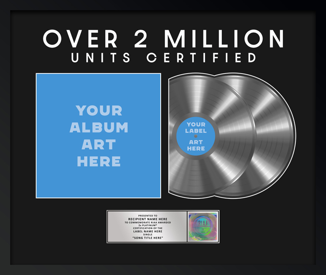 2x Platinum RIAA plaque, style D4, full album art and over 2 million units headline