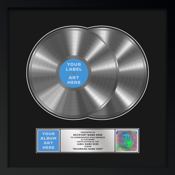 2x Platinum RIAA plaque, style D2, album art on the plate