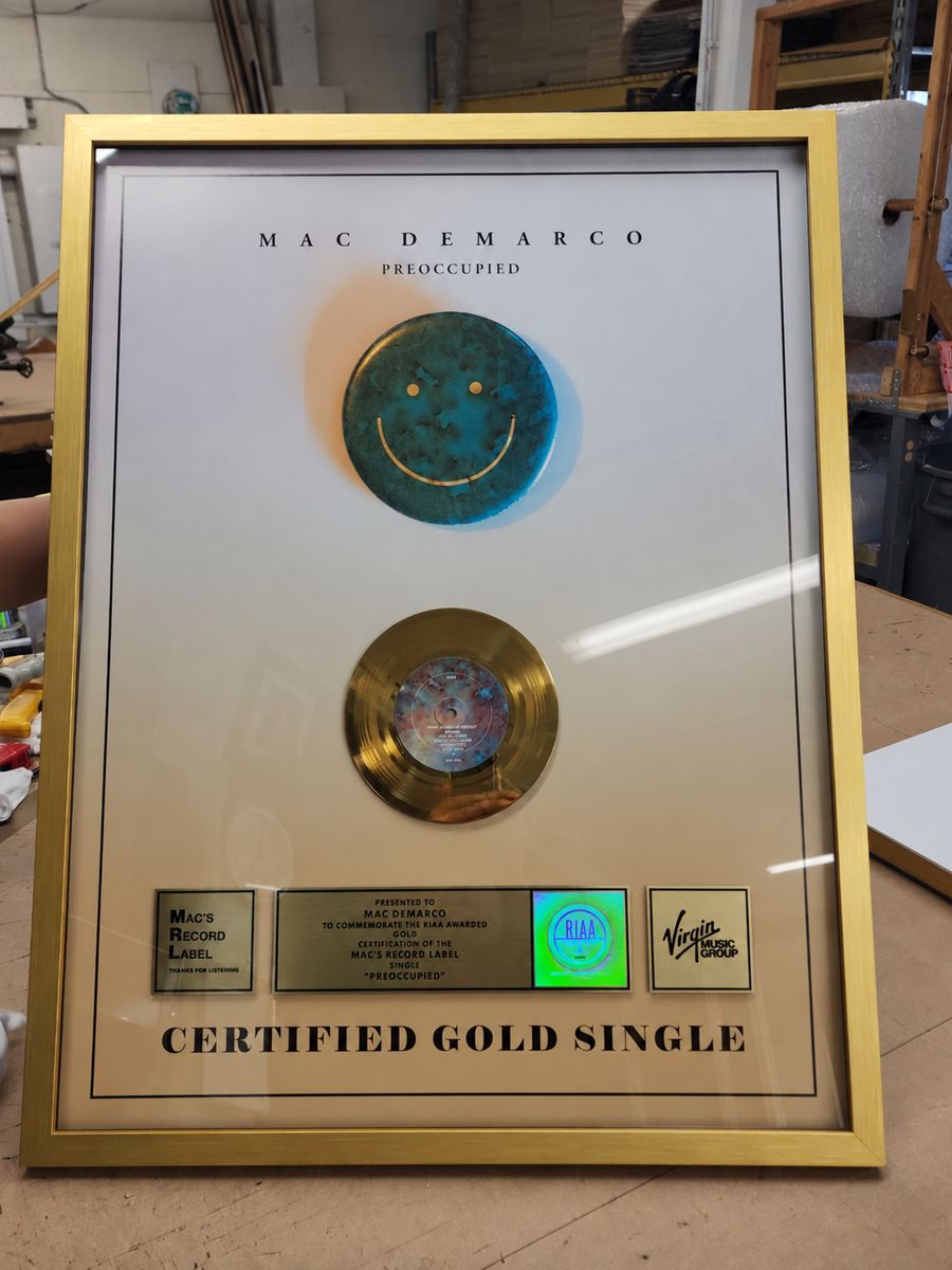 Mac DeMarco Preoccupied certified Gold single RIAA award plaque