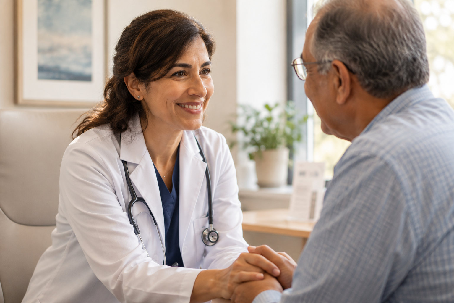 A Premier clinician greeting a patient warmly and knowing them by name