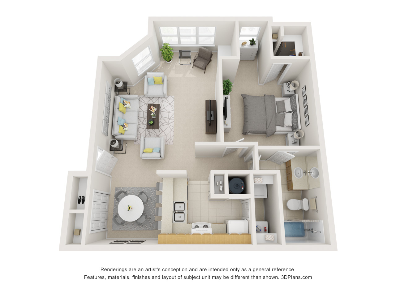 1x1 floor plan layout