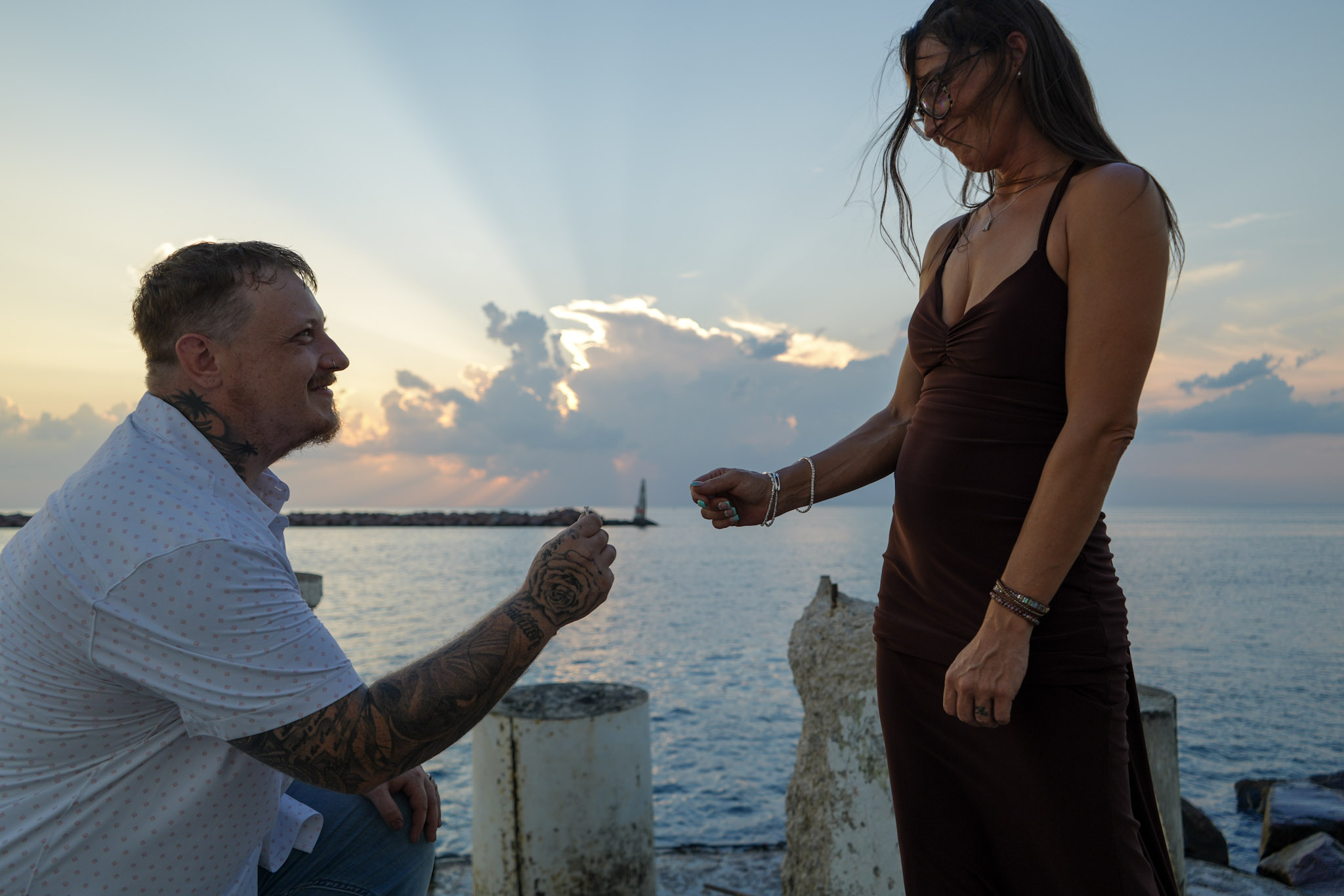 A couple sharing a proposal moment.