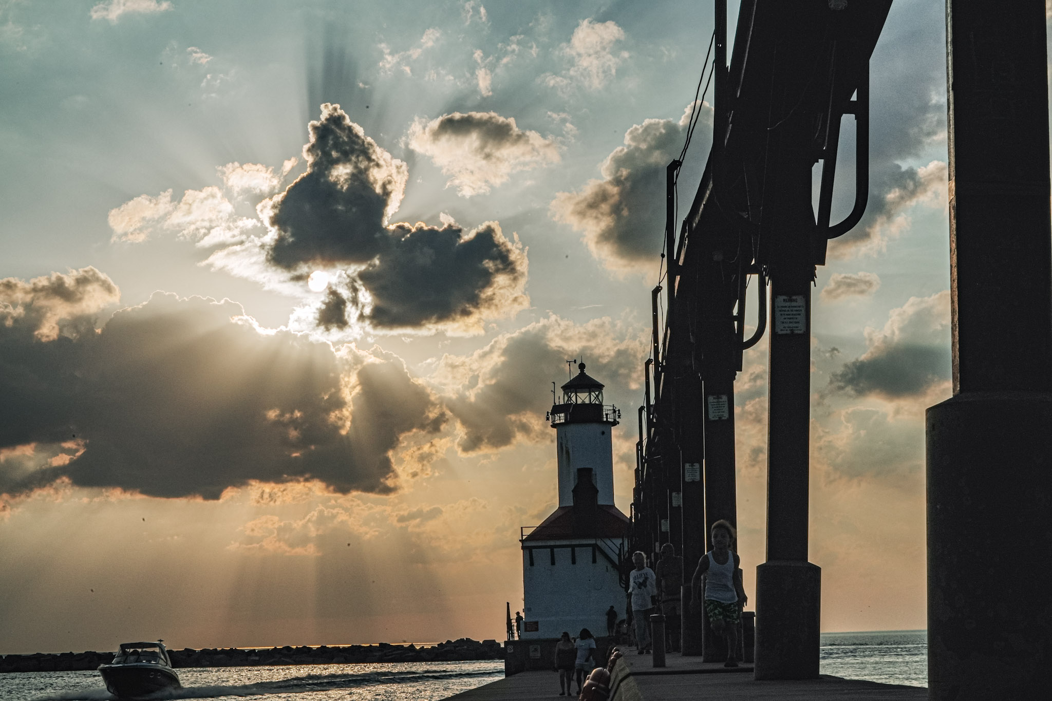 A lighthouse beside the water.