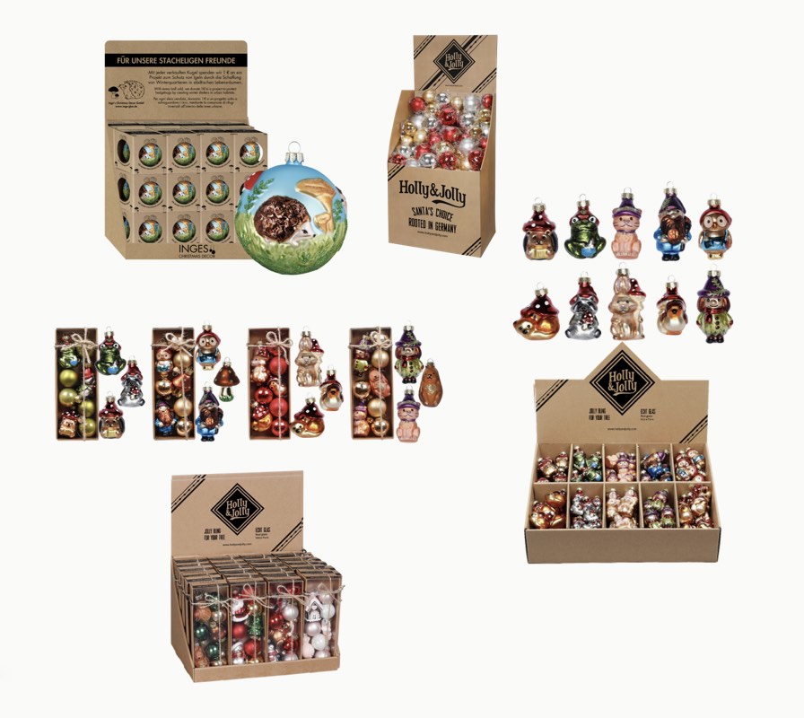 Weihnachtsornamente und Verkaufsdisplays von Holly & Jolly.