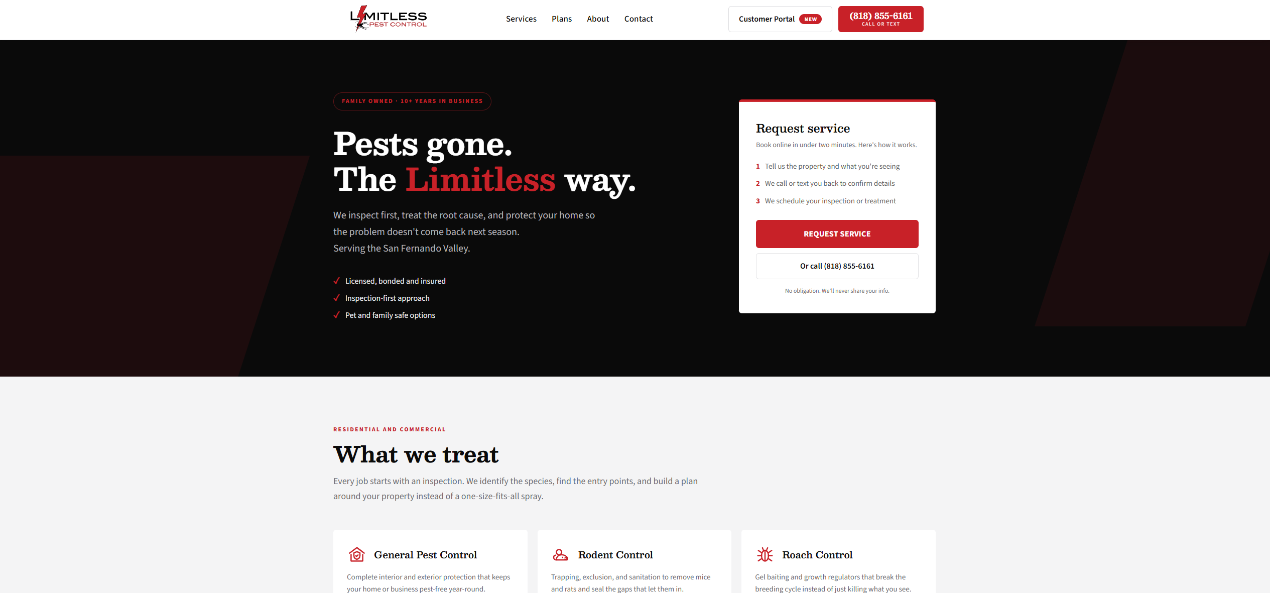 Modern pest control website redesign for Limitless Pest Control by Pat's Designs