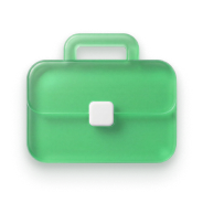 Green briefcase icon with handle and white clasp in the center.