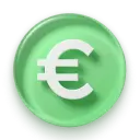 Green circular button with white euro currency symbol in the center.