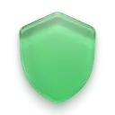 Green shield icon with a glossy finish and subtle drop shadow.