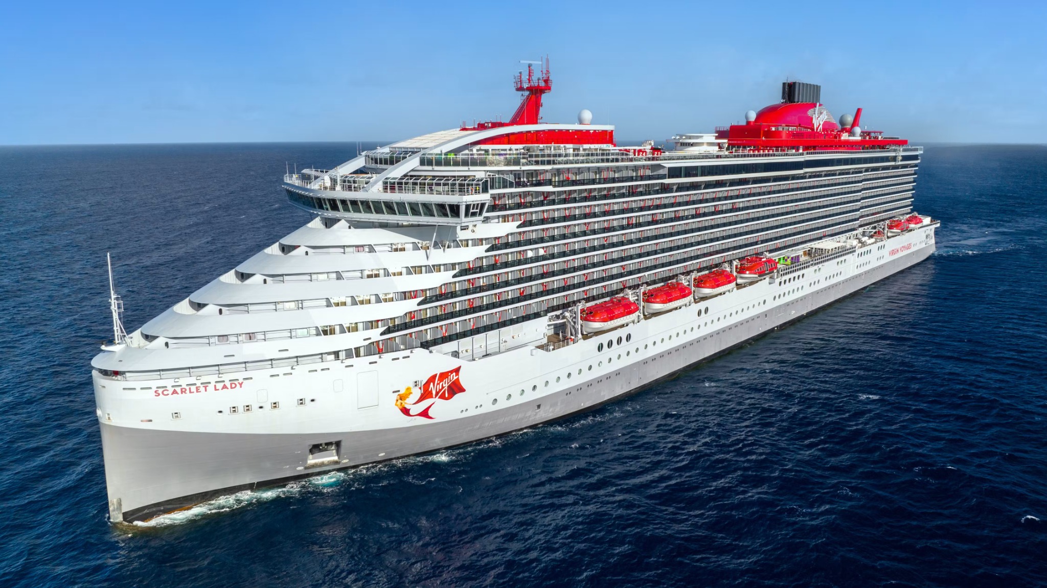 Virgin Voyages Scarlet Lady sailing at sea