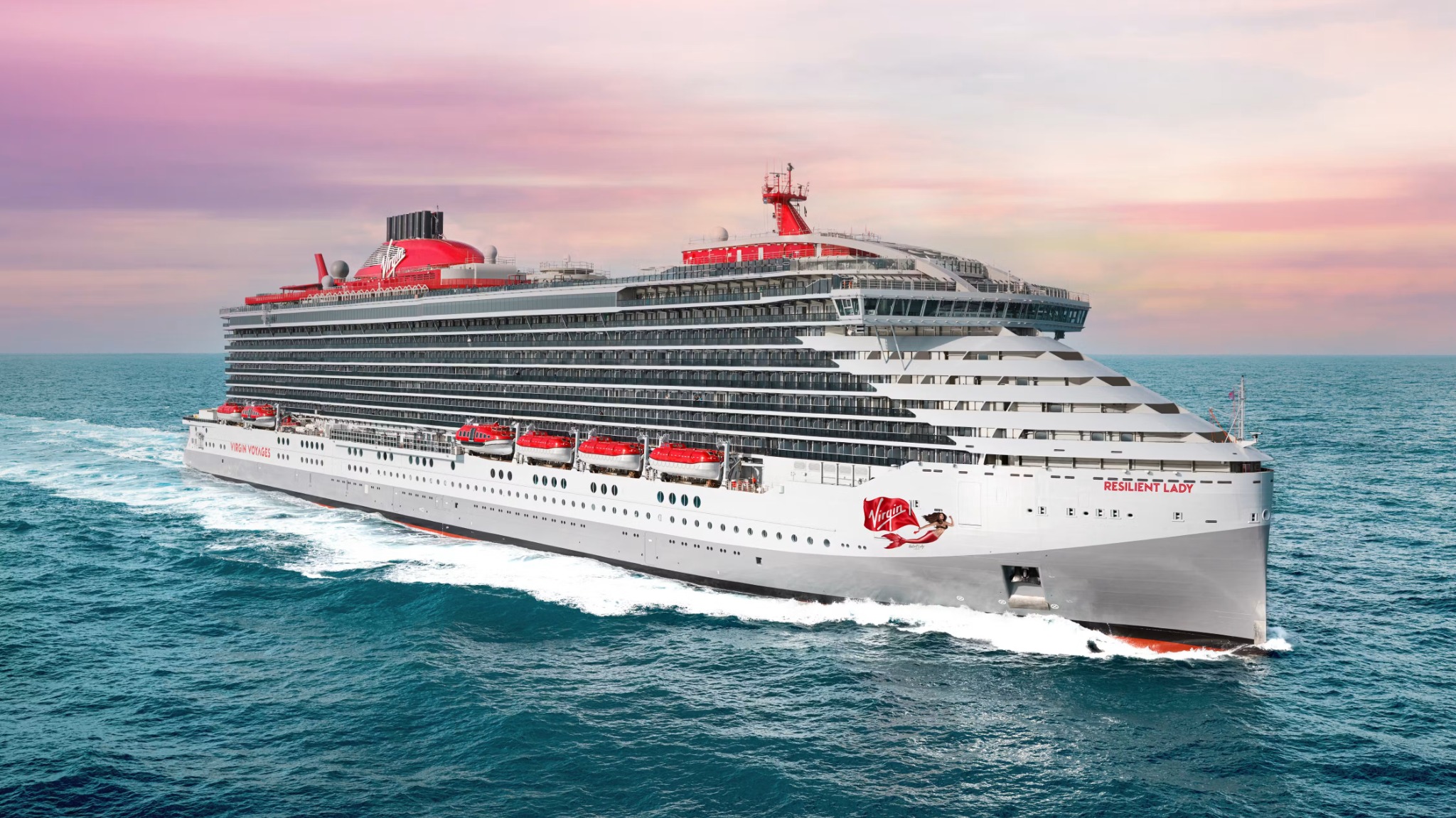 Virgin Voyages Resilient Lady sailing at sea