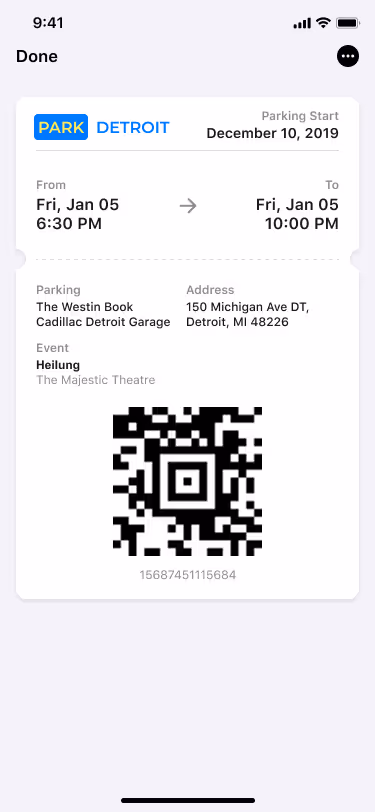 Park Detroit digital parking pass saved to a phone wallet