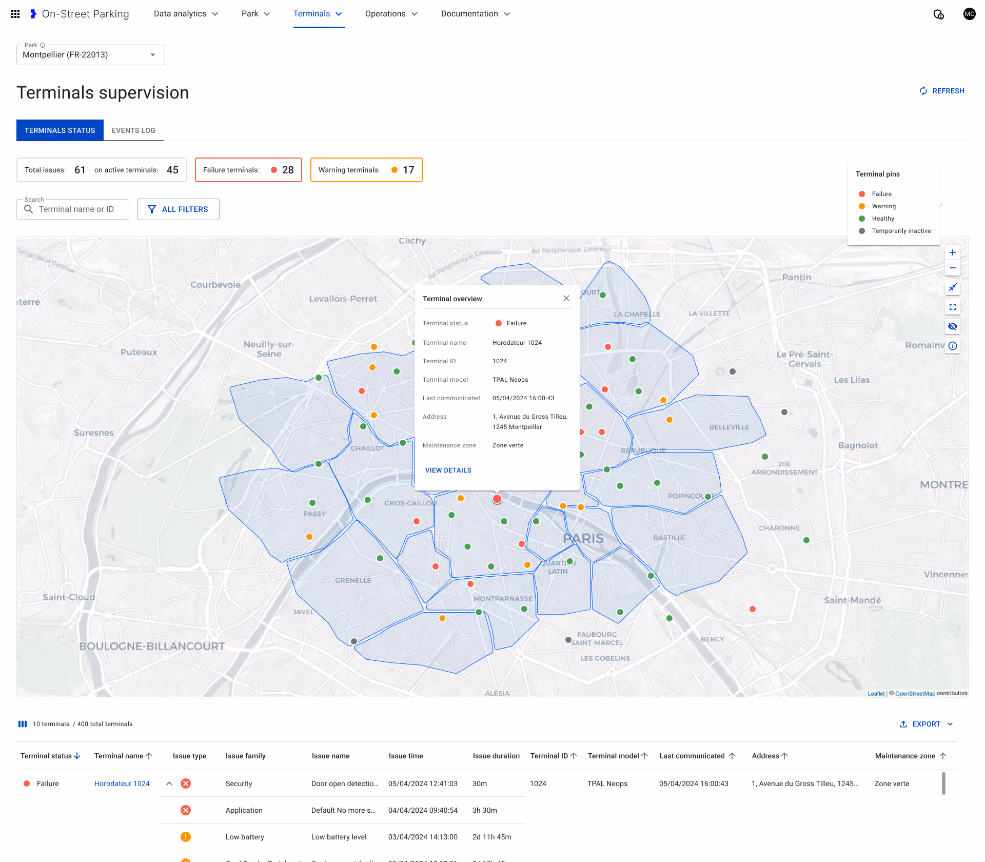 Revised terminal supervision after testing, with the map foregrounded