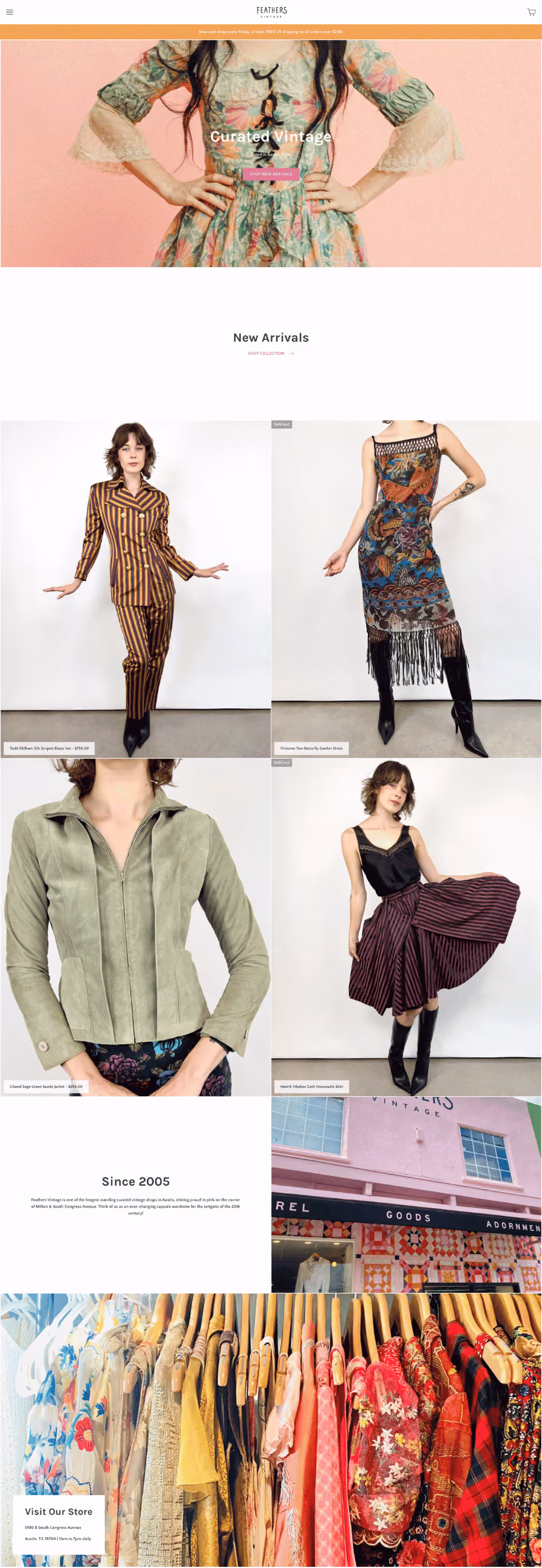 The previous Feathers website, showing a grid of inventory with no context