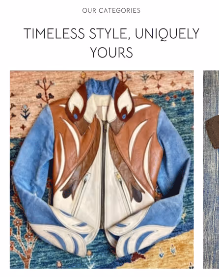 Product page for a one-of-a-kind piece, with sizing and styling guidance