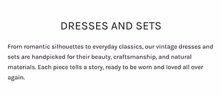 Measurements and fit detail on a product page
