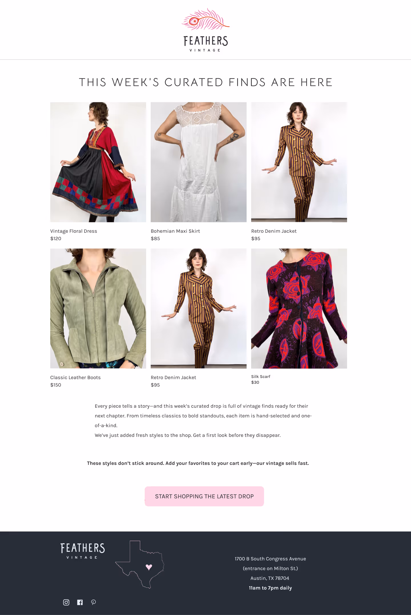 Newsletter announcing the week's new arrivals