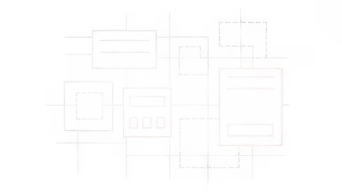 Overlapping solid and dashed rectangles of varying sizes crowded together