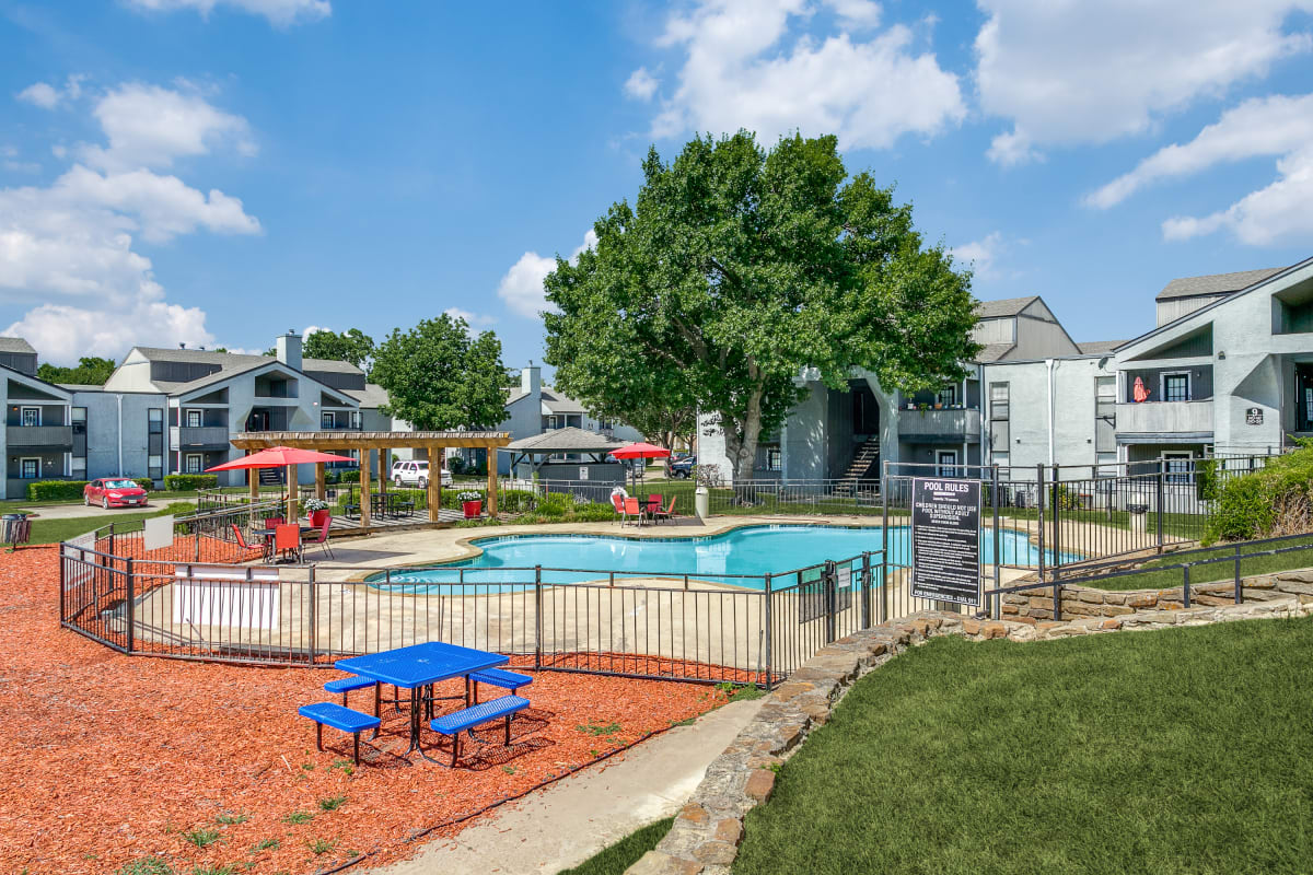 Pool area with patio table