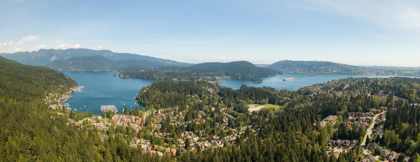 Aerial view of a waterfront community in the Lower Mainland
