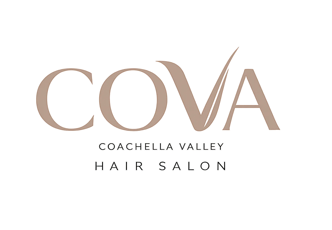 Logo for COVA Coachella Valley Hair Salon with 'COVA' in large stylized letters and 'Coachella Valley Hair Salon' underneath in smaller letters.
