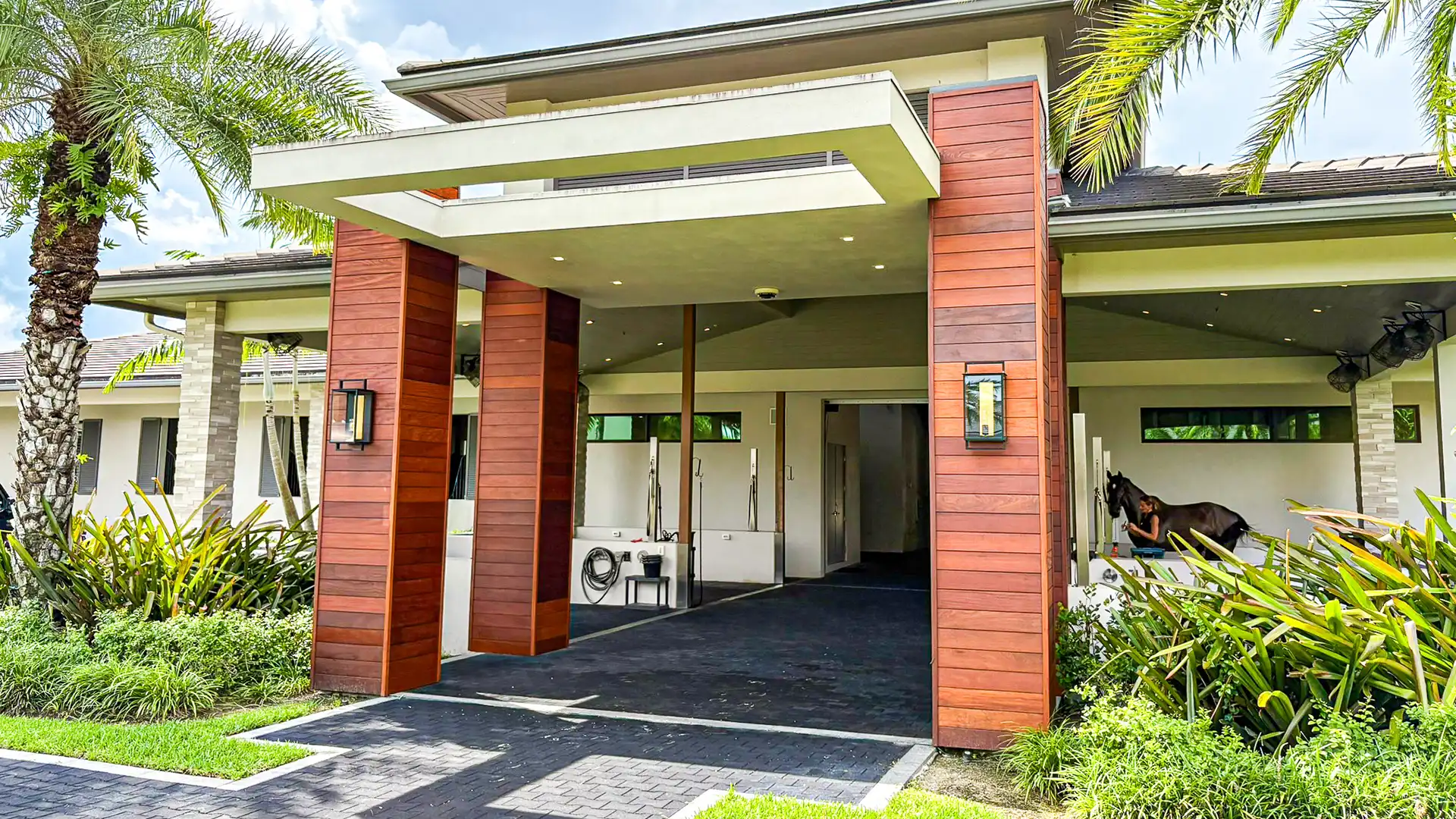 Restored architectural wood columns on a Wellington, Florida property