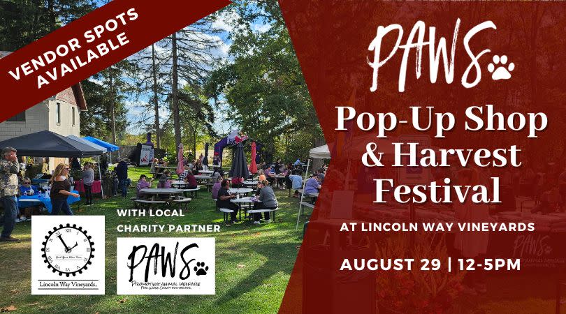 PAWS Pop-Up Shop & Harvest Festival at Lincoln Way Vineyards