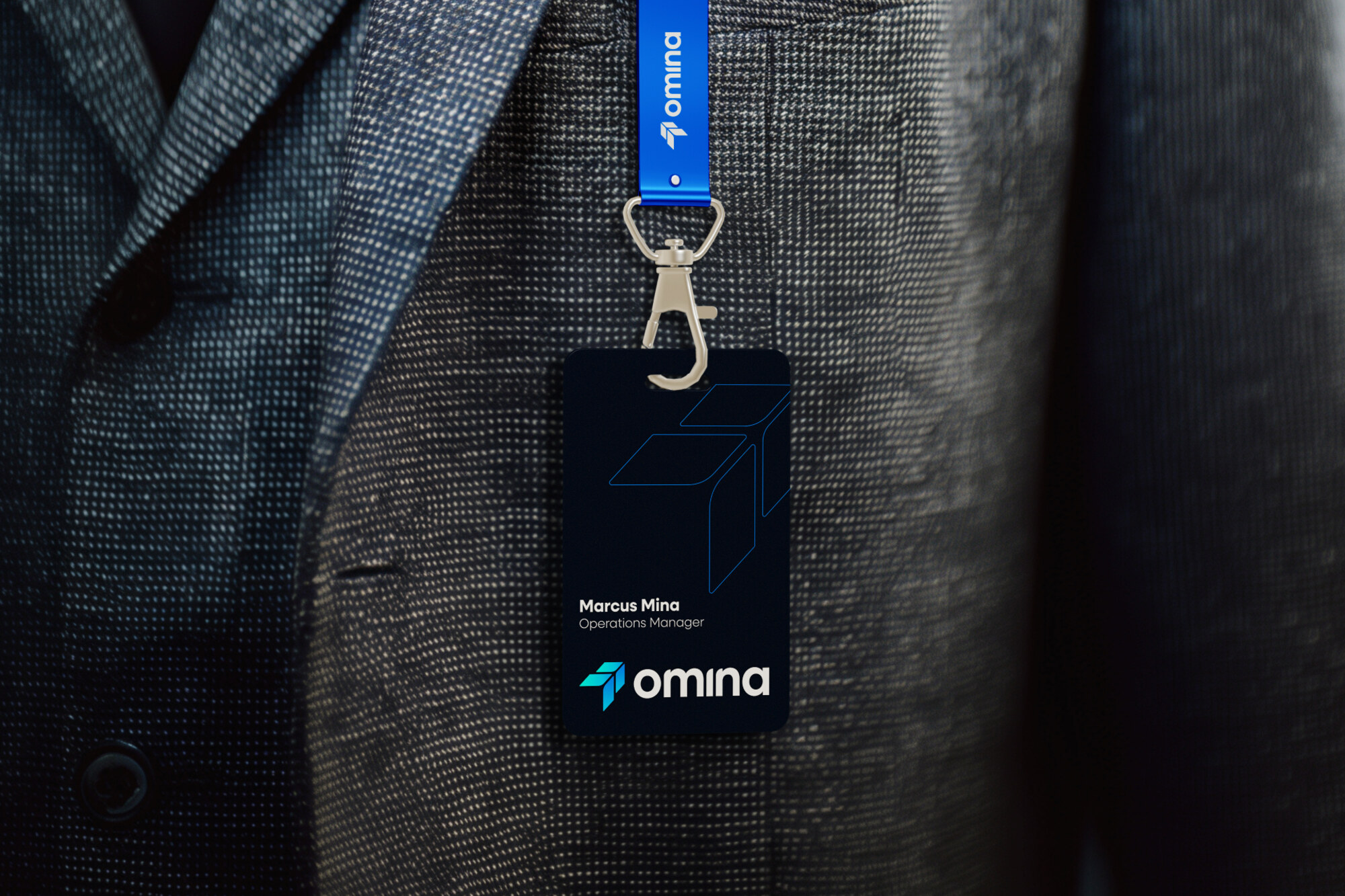 Omina team member wearing a branded lanyard