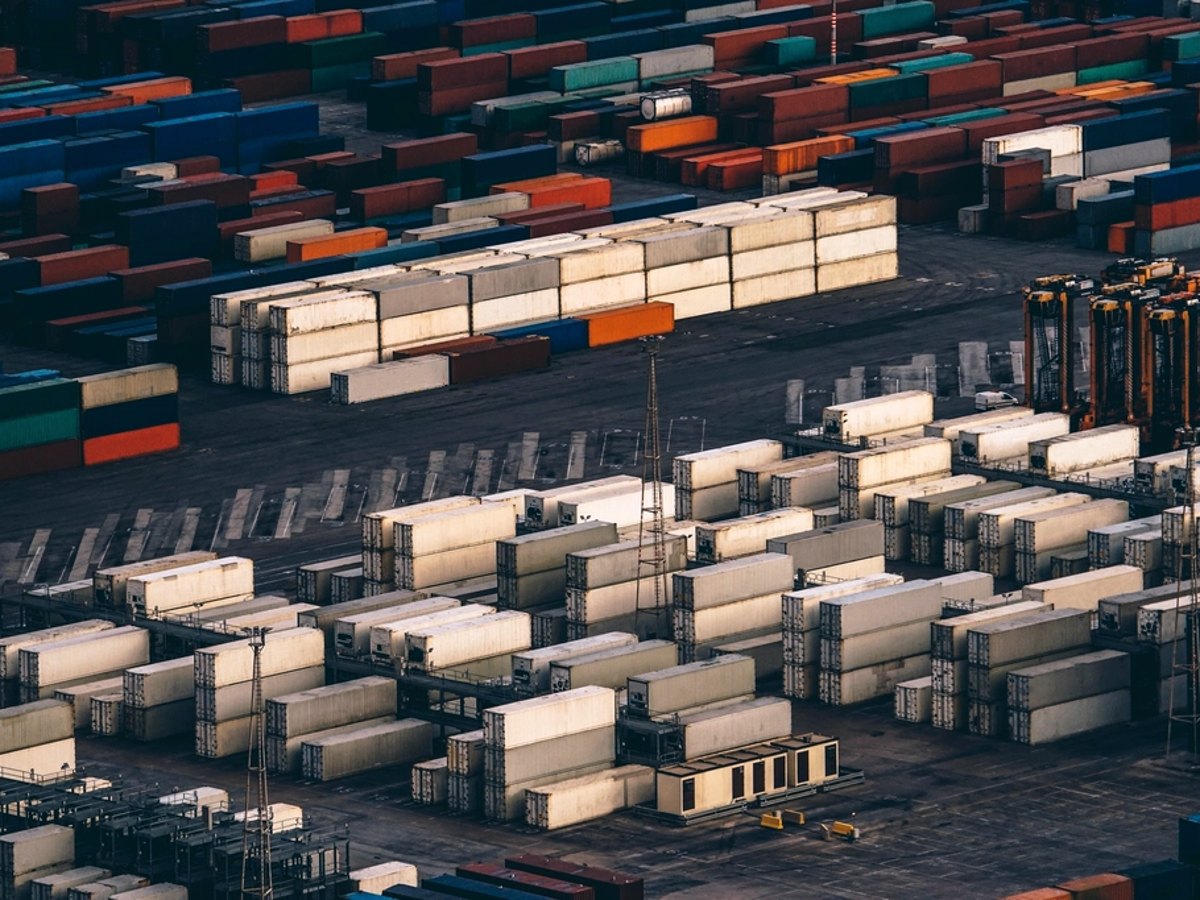 Aerial view of a container yard at port