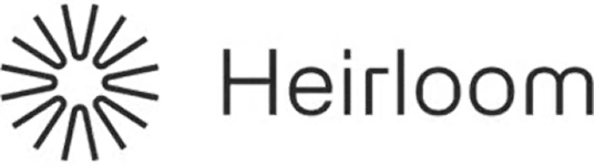 A Heimloom logo with a circular geometric emblem on the left and the word Heimloom in bold lettering on a dark background.