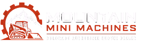 Mountain Mini Machines logo with a mountain and excavator icon, text in white and red on black.