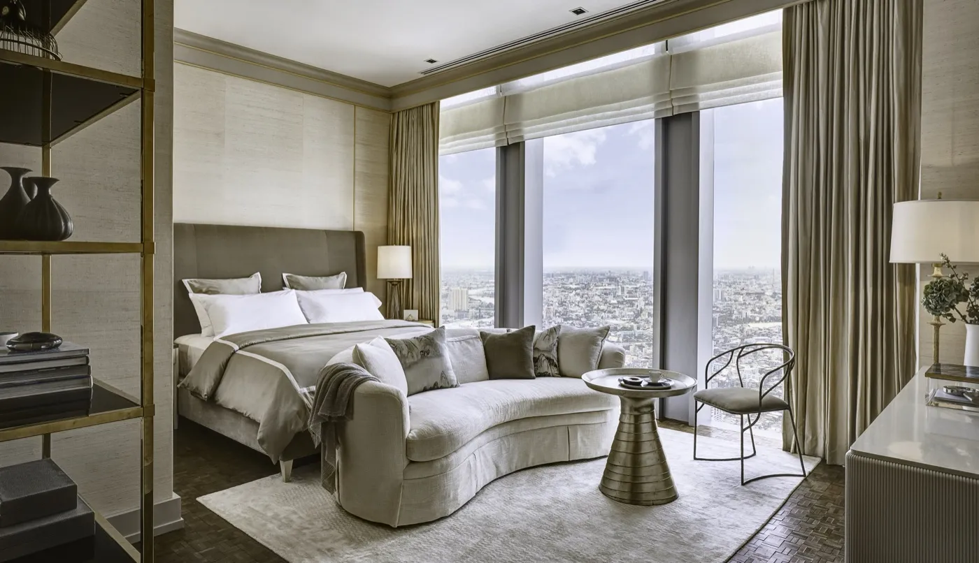 The Ritz-Carlton Residences bedroom overlooking Bangkok