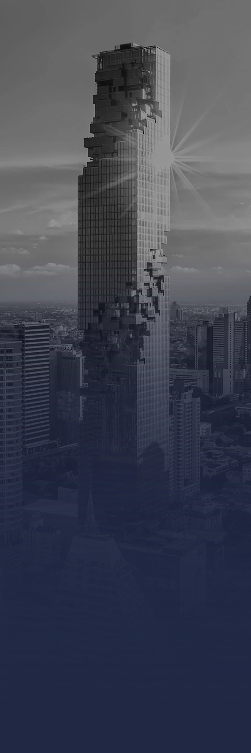 MahaNakhon tower and the Bangkok skyline in a monochrome composition