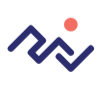 Blue angular zigzag lines with a single coral pink dot above the second peak on a white background.