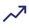 Dark blue arrow line chart trending upward on white background.