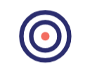 Three concentric navy blue rings with a small red dot in the center on a white background.