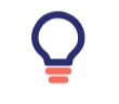 Dark blue light bulb icon with two small red lines below it.