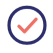 Blue circle with a red check mark inside.