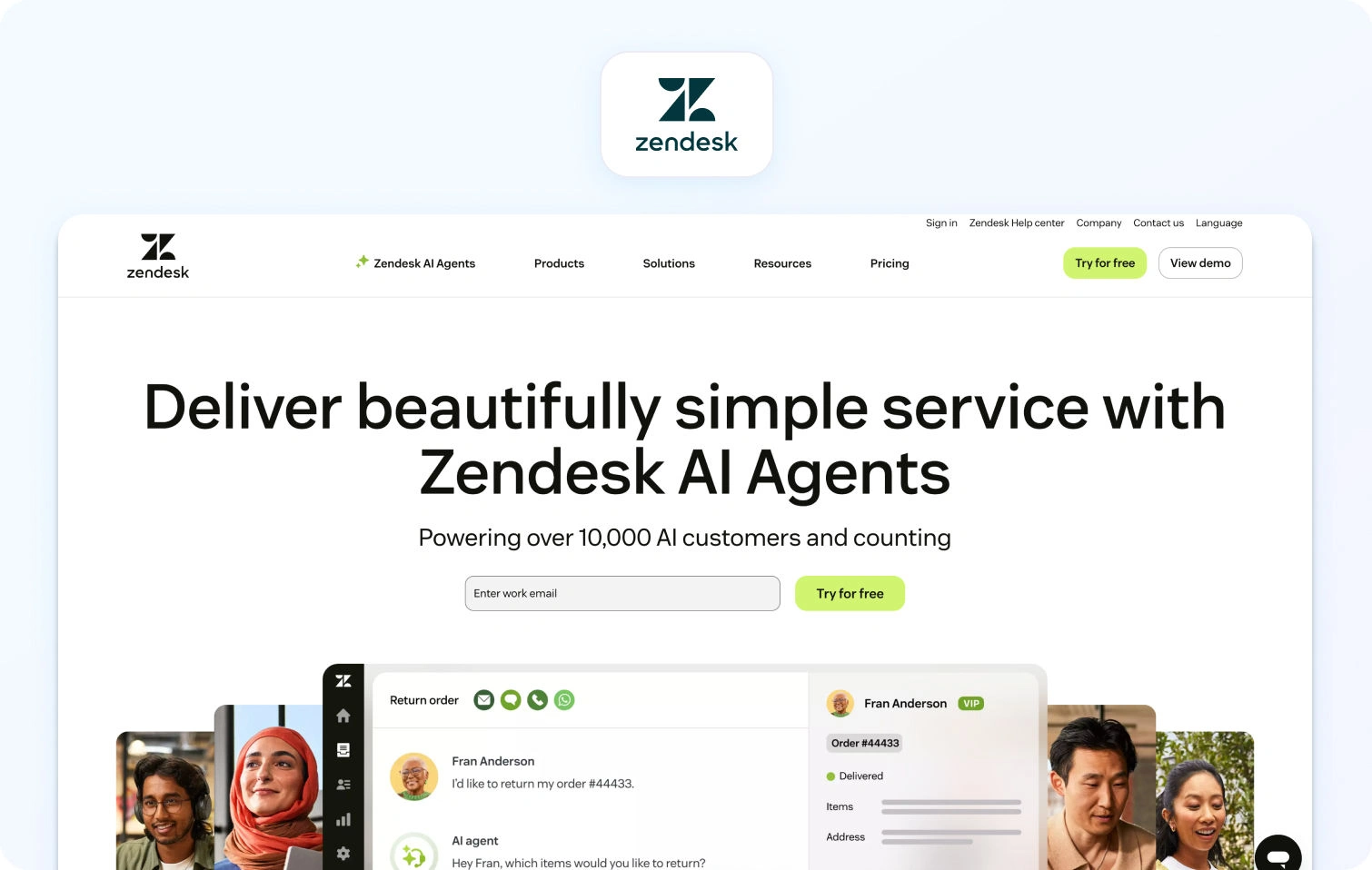 Zendesk Homepage View