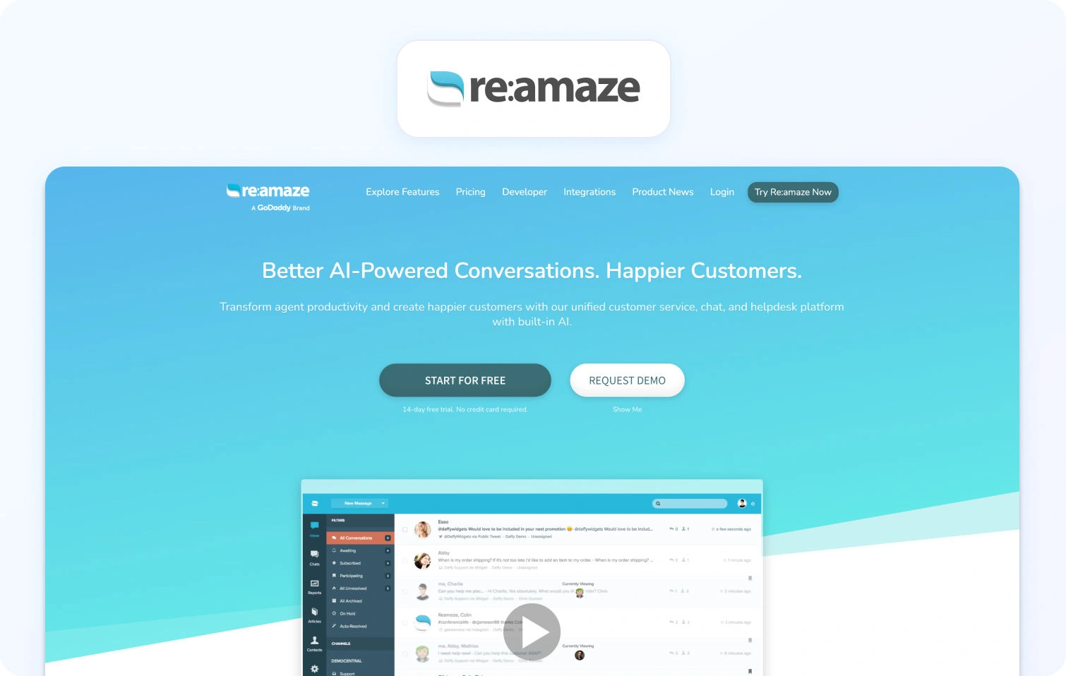 Re:amaze homepage view