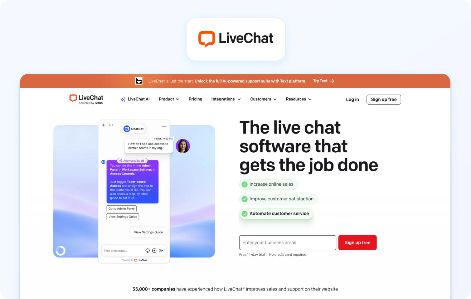 live chat homepage