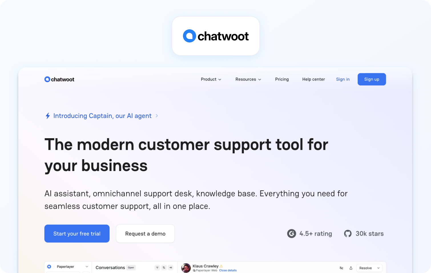 chatwoot homepage