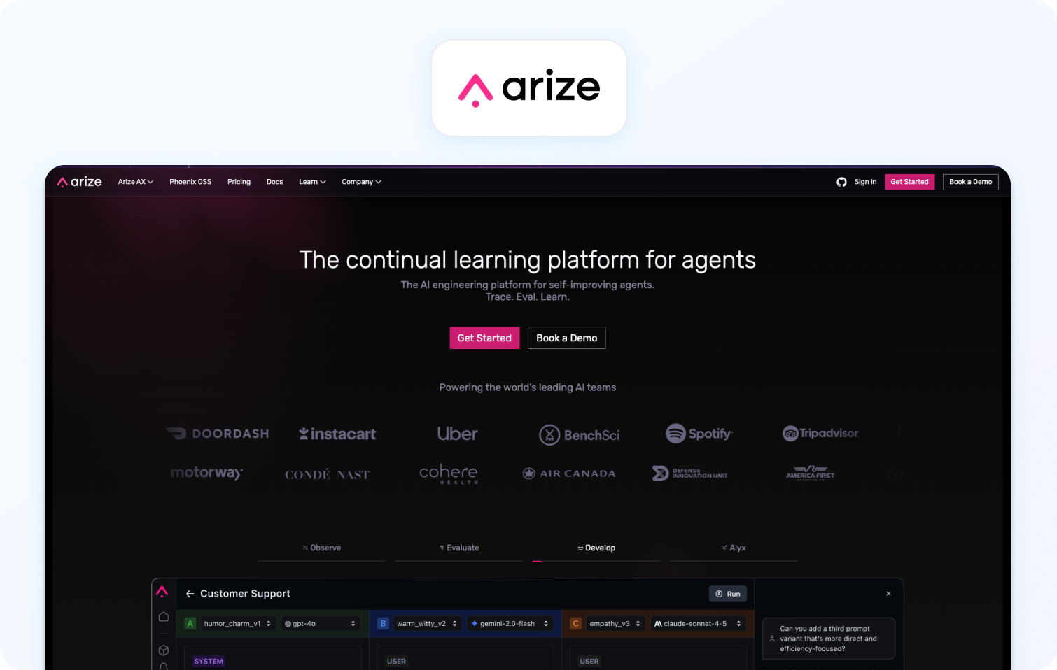 arize ai homepage
