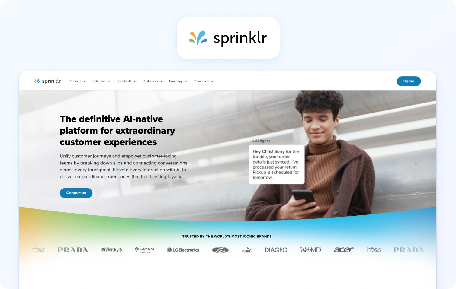 Sprinklr Service Homepage View