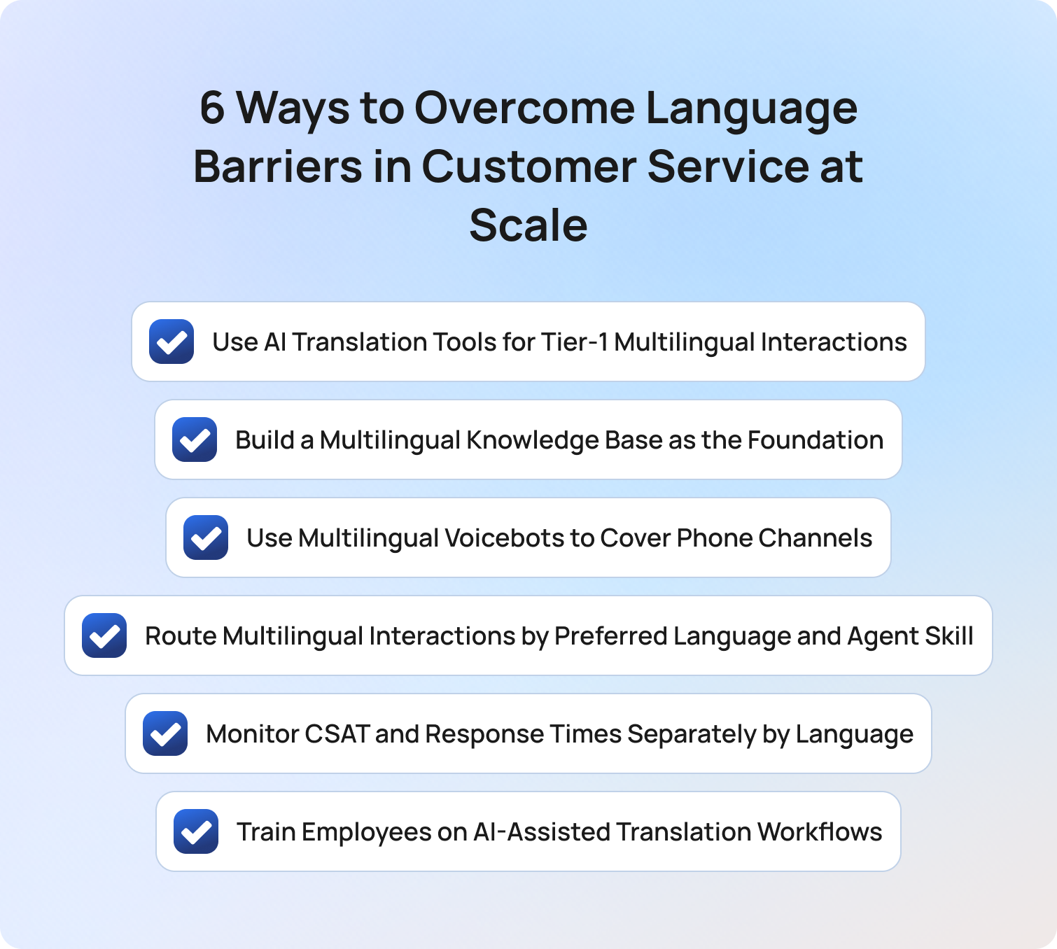 a list of the 6 ways to overcome language barriers in customer service at scale