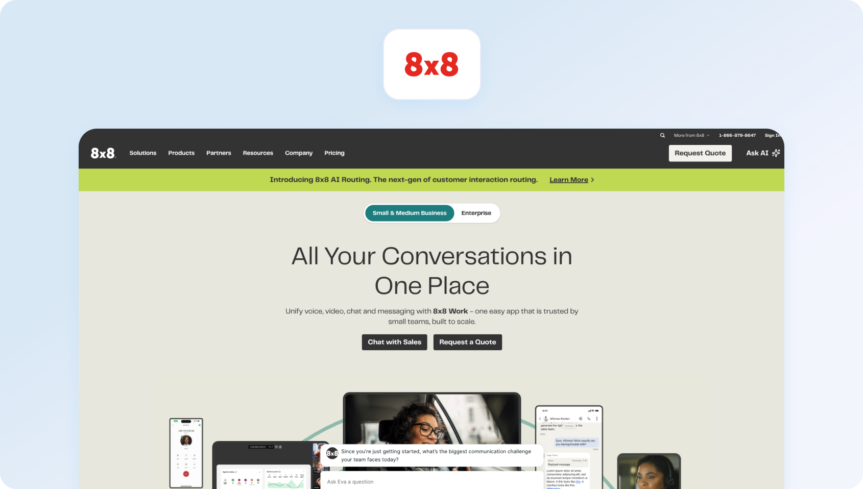 8x8 unified communications and contact center homepage