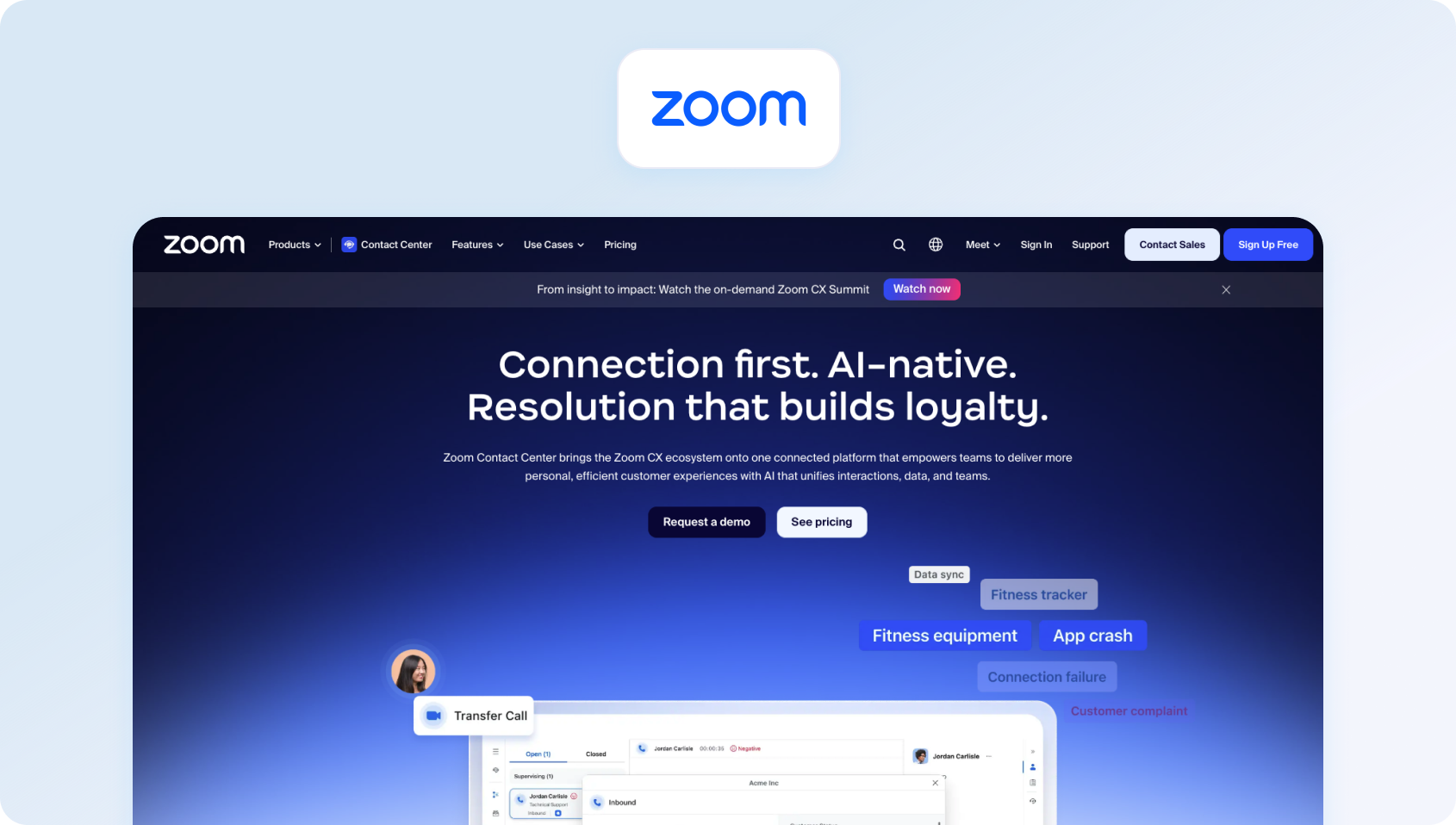 Zoom Contact Center platform homepage
