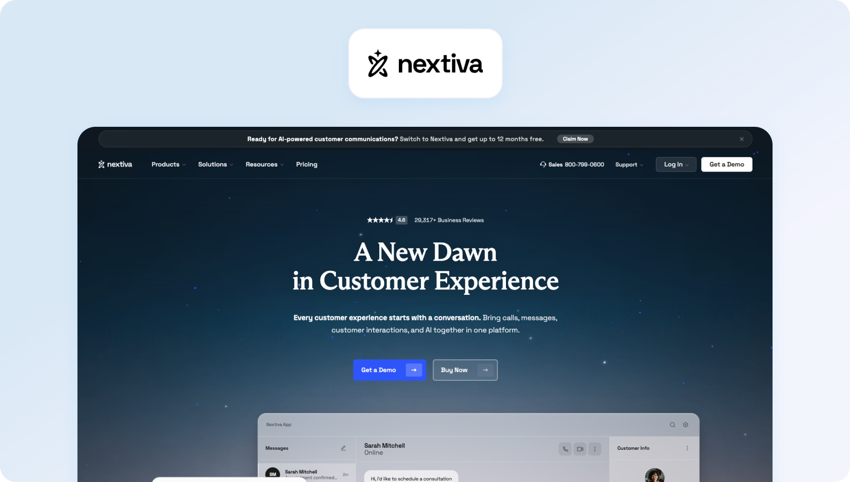 Nextiva unified communications and contact center homepage