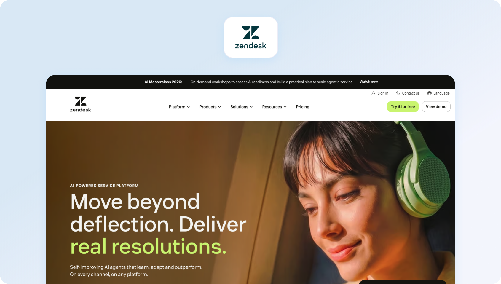 Zendesk customer support software homepage