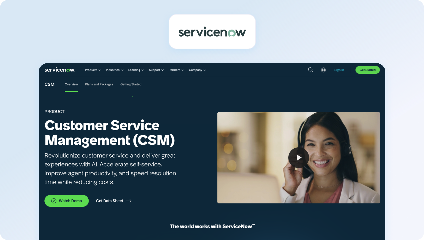 ServiceNow Customer Service Management homepage
