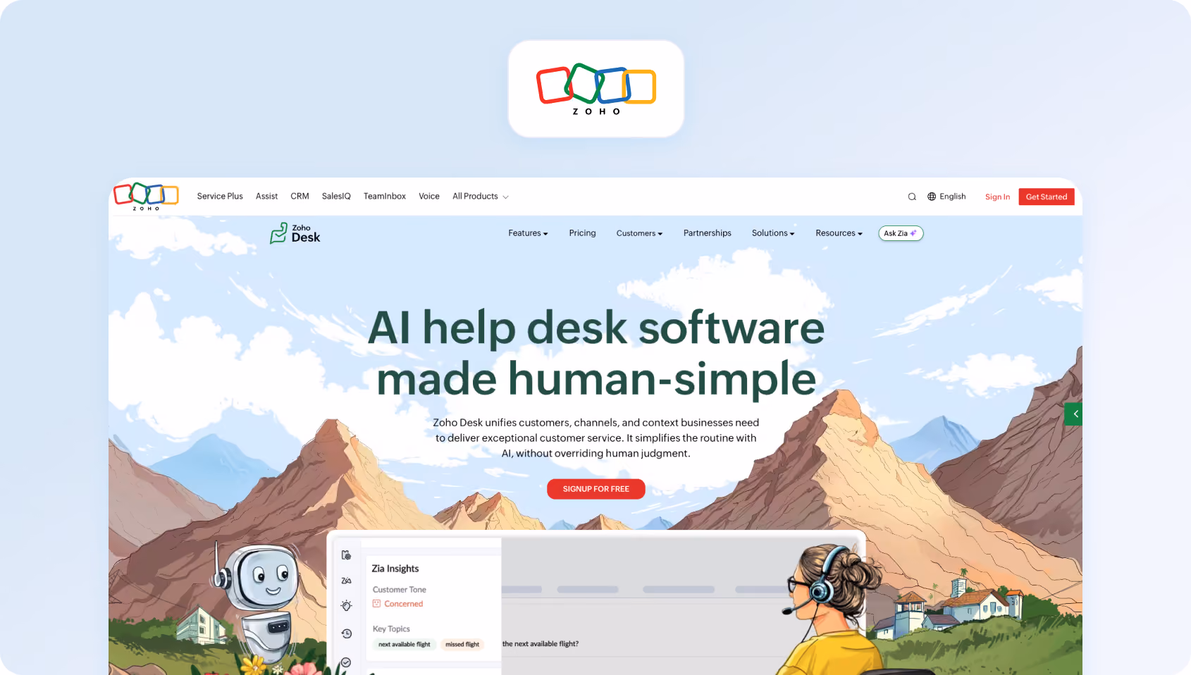 Zoho Desk homepage